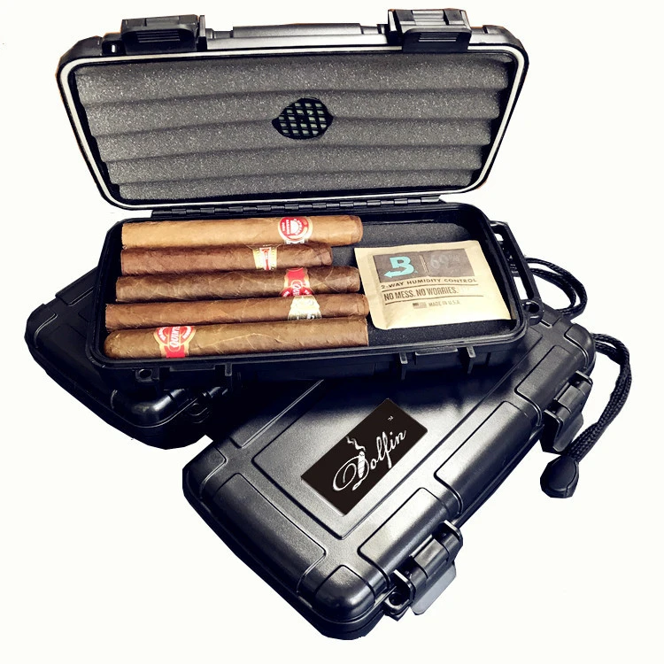Hinged commercial Custom logo Plastic Humidor Travel Portable Cigar Box