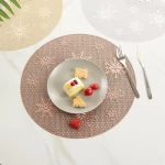 Hollow PVC Placemat Hotel Restaurant Light Luxury Heat Insulation Pad Round Table Mat Christmas Home Decoration Mat