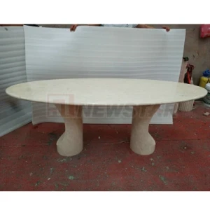Home Furniture Cream Marfil Beige Marble Oval Dining Tables
