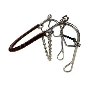 Horse Equipment Racing Bits Stainless Steel Hackamore Bits Sweet Iron Mouth with Leather Wrapped Noseband and Curb Chain Mouth