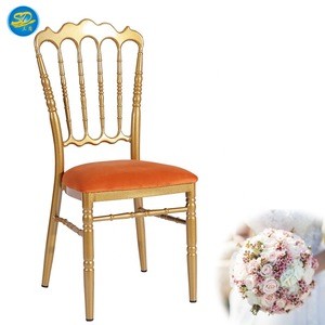 Hot Sale Orange Velvet Upholstered Gold Painting  Aluminum  Hotel Banquet Wedding Napoleon Chair