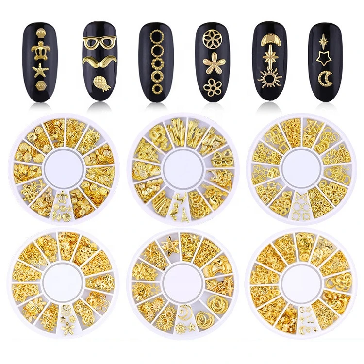 Hot sale wheel pack nail art accessories factory price wholesale 3D metal nail art decorations