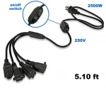 Hot sale With switch on/off 3 pin Power Extension Cable IEC C13 to C14 AC power cord 1 male to 4 female