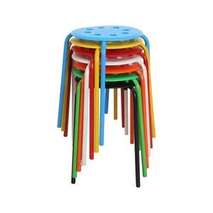 Hot selling cheap stools stackable colorful plastic round top stool with metal frame