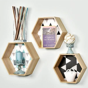 Hot selling modern Display Wooden Hexagon Wall Mounted Floating Shelf furniture