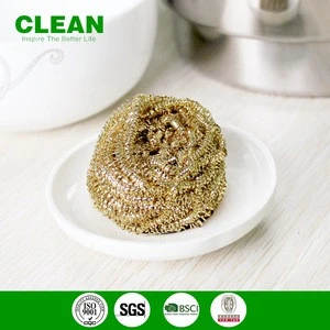 Household  stainless steel spiral scourer gold color mesh cleaning ball