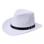 HT-0328	Best Selling Handmade Big White Cowboy Hat Decoration Travel Straw Cowboy Men Woman Hats