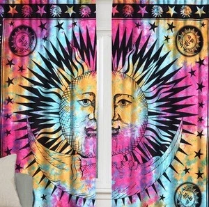 Indian Celestial Sun &amp; Moon Star Mandala Curtain Tapestry Mandala Door Curtains Boho Decor Drape Panel Sheer Scarf Valances