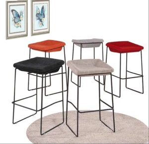 Industrial Wire High Chair with fabric  Cushion Metal Bar Stools chair