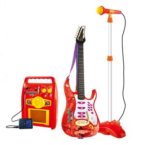 Kids musical instrument electric toy guitar set with loudspeaker box and microphone