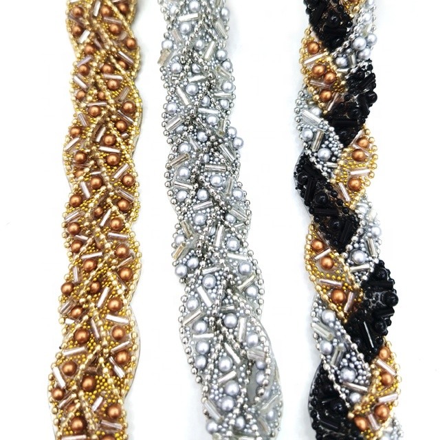 L228 factory supply  Iron on beaded Chain Braided trim Rhinestone Chain Trimming Iron on For Garment Use