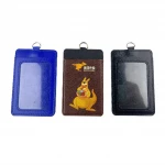 Leather Business Id Card Holder With Retractable Reel Pu Staff Badge Holder With Lanyard
