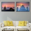 Led Canvas original painting lighthouse with pier sunset led canvas picture lighted up printing for home decor holiday gift