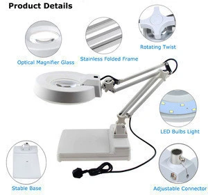 LED table desktop magnifying glass/ Stand magnifier lamp for reading,dental Lab,Jewellery,beauty