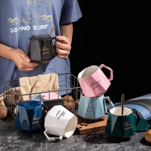 Light luxury coffee cup creative Nordic mug custom logo ceramic mug with lid office business water cup