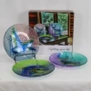 Luffy 3PC Decorative Tableware Plate Printing Blue Sea Animal Hand Painted Art Glass Dishes for Kitchen and Themed Restaurant