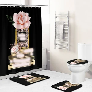 Luxury brand logo 3d print  waterproof shower curtain for bathroom 4 piece