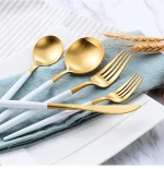 Luxury Mirror Hotel Wedding Golden stainless steel tableware handmade gold Spoon fruit Knife Fork cutlery set