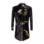 Male Fashion Plus Size Gold Black Purple Red Double-Color Sequins Tailcoat Stage Singers Wedding Grooms Tuxedo Blazer Coat Men