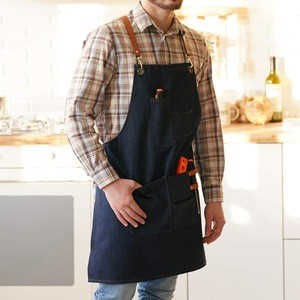 Man Chef Denim Cool Apron with Tool Pocket Adjustable Strap