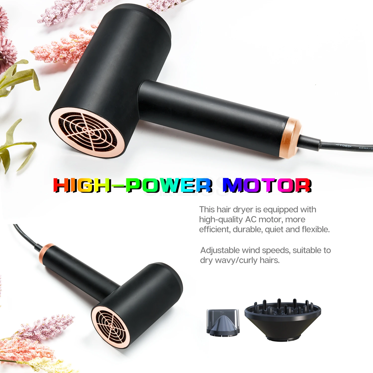Manufacture 1600W Powerful Ionic Hair Dryer Blower Electric Hair Dryer With Led Temperature Display And Optional Diffuser