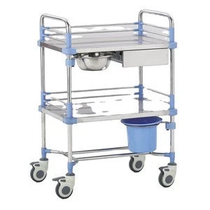 Medical two-layer stainless steel nursing treatment trolley