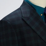Mens 3 Piece Double Breasted Peaked Lapel Dark Green Checked Suits