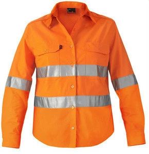 mens&womans button front hi vis 100cotton reflective orange shirt workwear