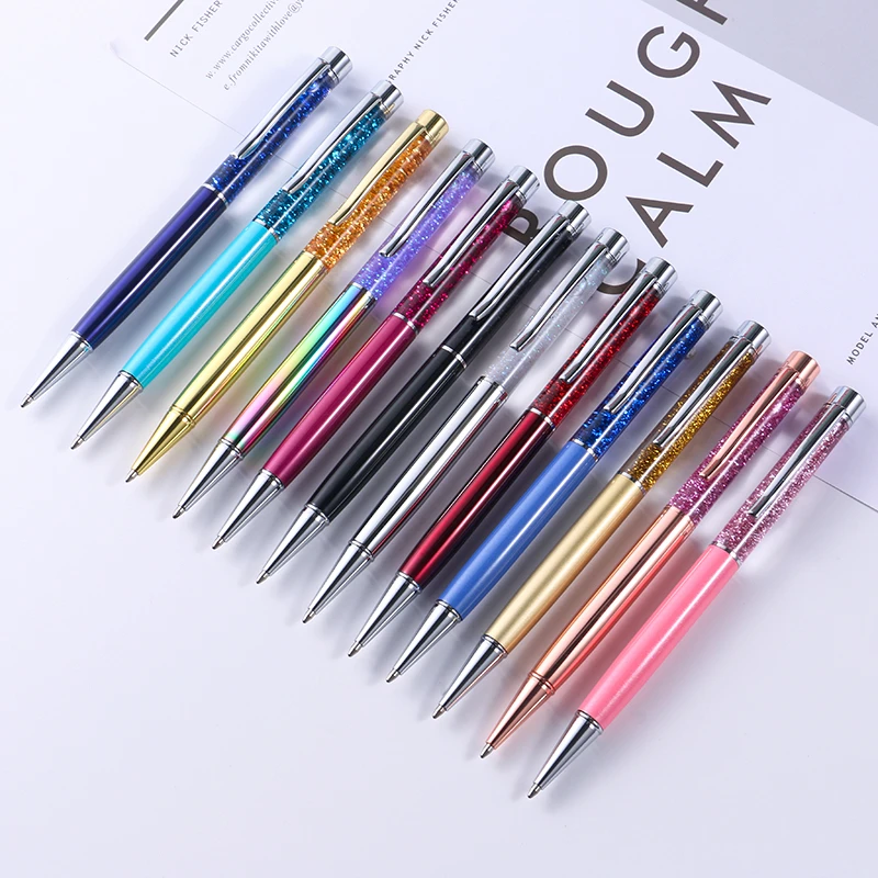 Metal Ball Pens Dynamic Liquid Flower Pen Black Ink Pen Refills for Office Rose Gold Desk Supplies