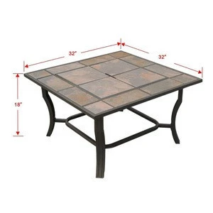 Metal Outdoor Garden Tile Top BBQ Brazier Fire Pit Table with Cover