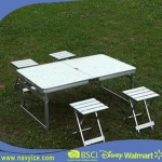 Metal Outdoor Table Chair Height Adjustable Aluminum Folding Picnic Portable Table With Umbrella And Folding Stools For Parties