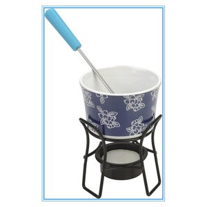 Metal Stand Colorful Butter Cheese Warmer set Mini Ceramic Fondue Set Chocolate Fondue Set  with fork and candle stand