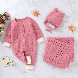 Mimixiong Hat Blanket Baby Jumpsuit Clothing Knitted Baby Sets Cloth For Infant Gift In Autumn And Spring