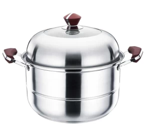 Mirror polished stainless steel steamer with handle 3-layer multi-function cooking pot