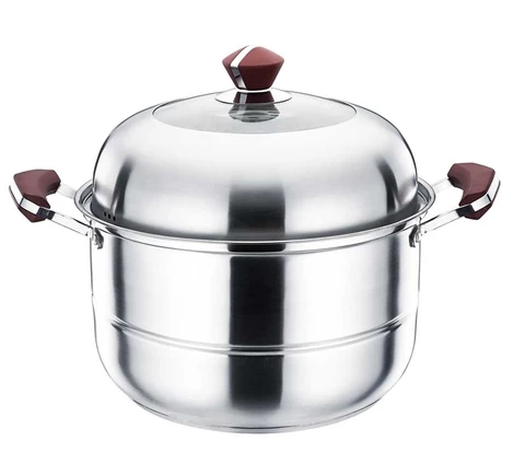 Mirror polished stainless steel steamer with handle 3-layer multi-function cooking pot