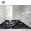 Modern Style Carrara White Wall and Black Marble Flooring Style Decoration 3D Water Ripples Black Marble Tea Set Table