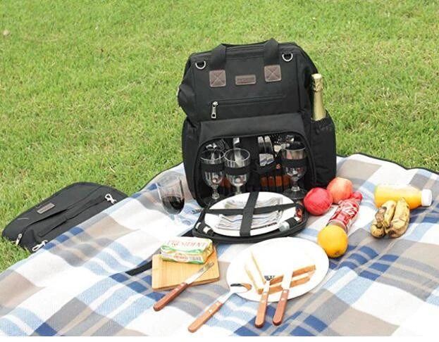 Multifunction Picnic Backpack Insulated Cooler bag Waterproof lunch bag with mat for 4 Persons Outdoor Camping