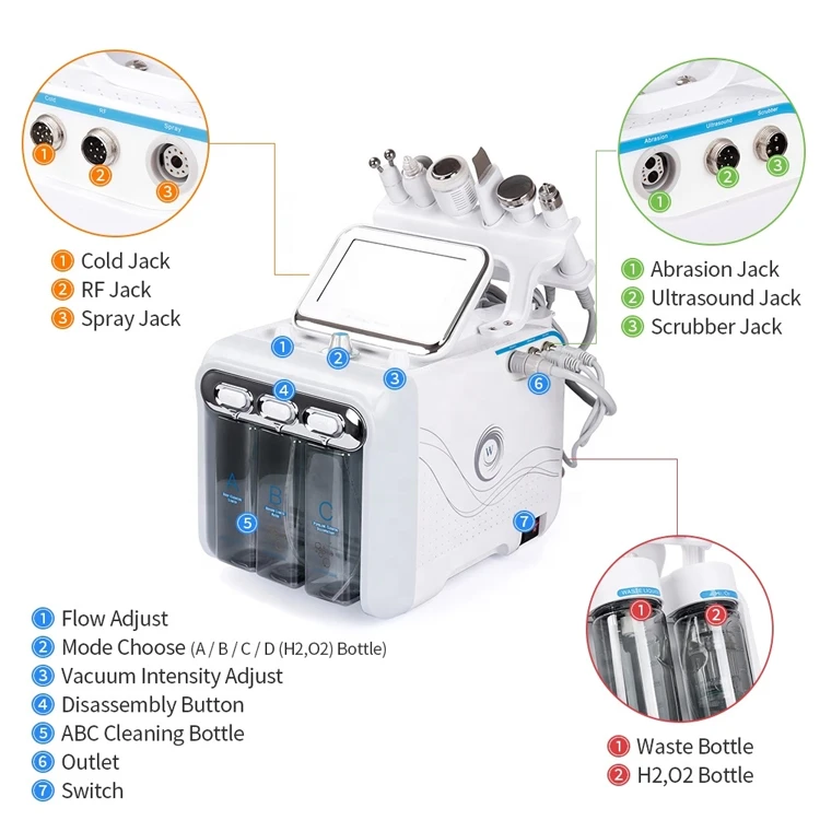 multifunction silk peel aqua hand 6 in 1 held water crystal facial care micro hydro dermabrasion machine with magnify