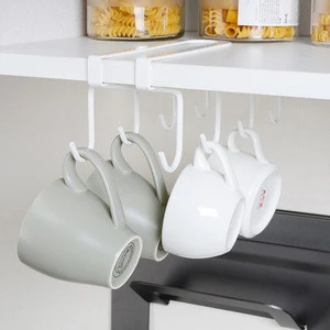 Nail Free Carbon Steel Cup Hook Kitchen Tableware Storage Rack For Mugs White
