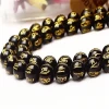 Natural Black Agate With Gold Buddhism Engraved Dzi Stone Bead