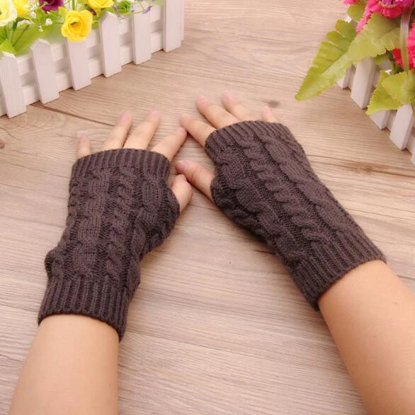 new 2020 twist patterns fingerless long gloves warm mittens knitted women gloves