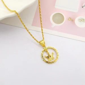 New Arrival Dainty Beautiful Necklace 18k Real Gold Crown Pendant Necklace Jewelry Yellow Color In Au 750 Necklace