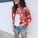 New Autumn Jackets Autumn Retro Floral Zipper Up Basic Jacket For Women Casual Coat Winter Outwear
