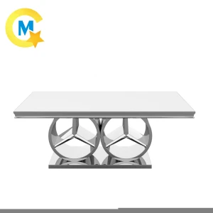 New design luxury furniture silver stainless steel frame marble top dining table