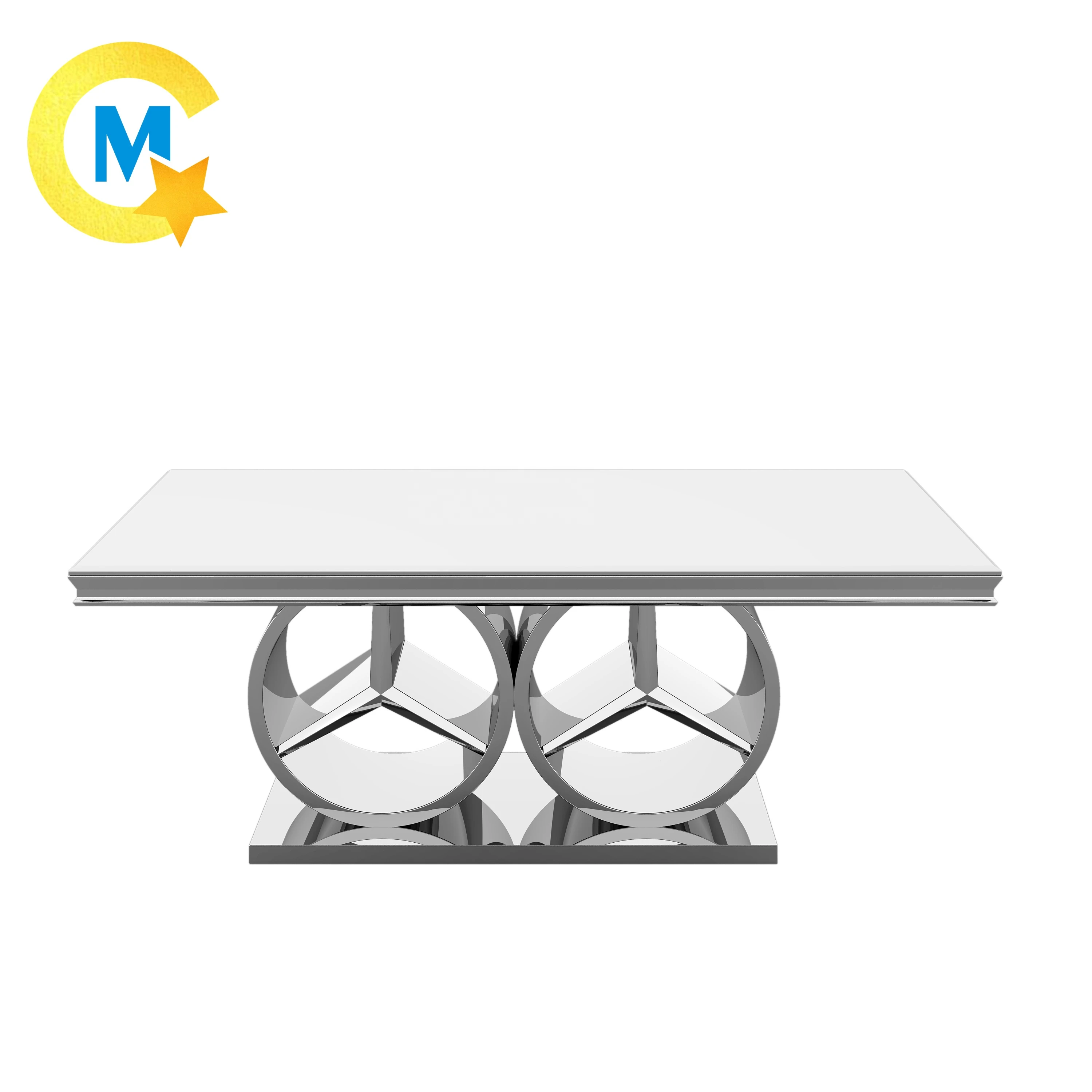 New design luxury furniture silver stainless steel frame marble top dining table