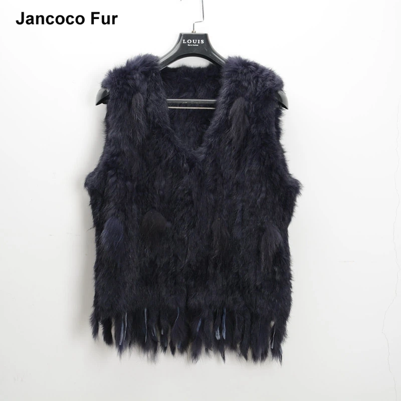 New Real Natural Rabbit Fur Knitted Vest Women Autumn Winter Warm Gilet