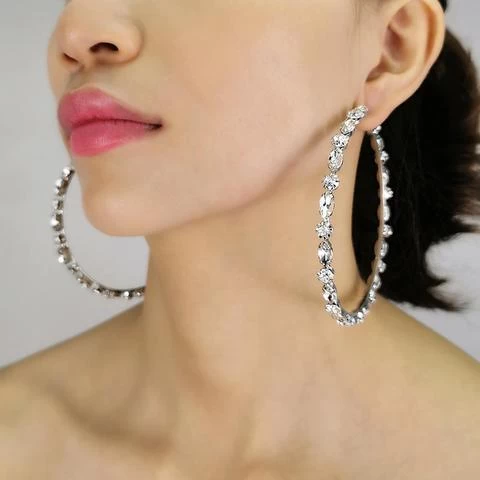 New Trendy CZ Jewelry Glass Diamond Hoop Earrings Super Flash Earrings Womens Party Earrings Ins Style