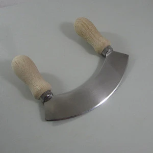 Newest Two Handle Cutter Slicer Mincer Shredder Stainless Steel Mezzaluna Knife Herb Chopper