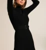 OEM factory Women fashion dress long sleeves Rib Midi Knit Dress with Removable belt