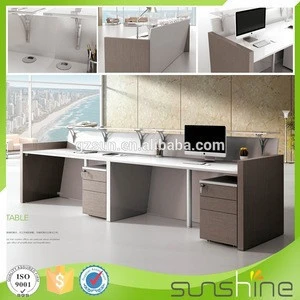 Office Long Front Desk Counter for Receptionists, Modern Reception Desk with 2 pcs Side Cabinet